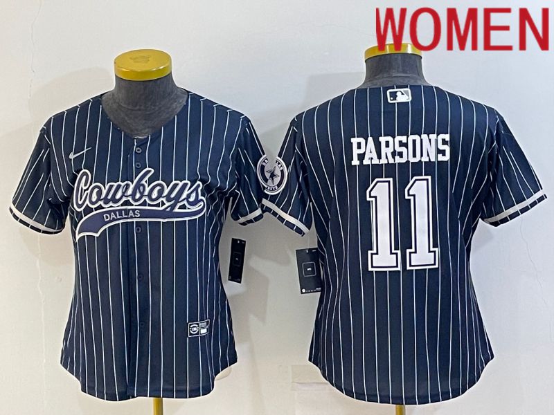 Women Dallas Cowboys 11 Parsons Blue stripe 2022 Nike Co branded NFL Jerseys